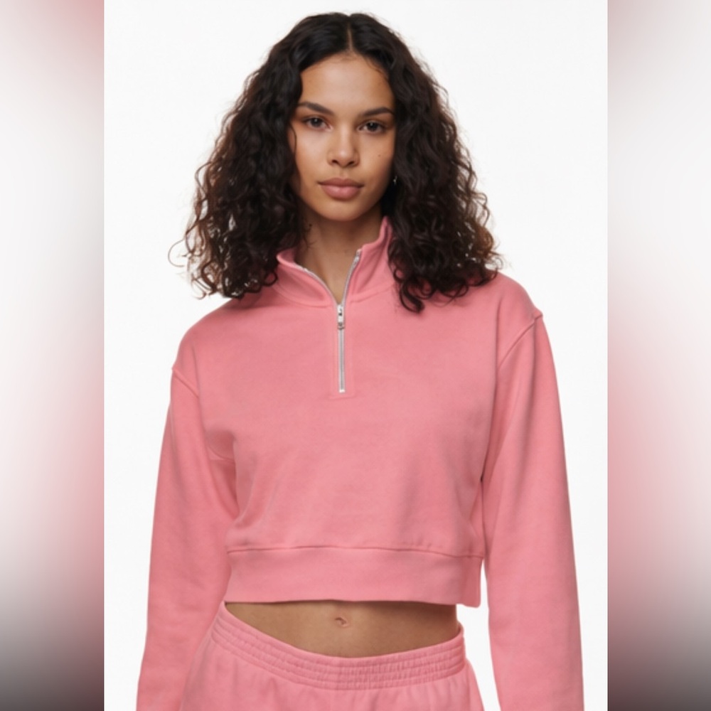 TNA Pink Cropped Quarter-Zip Sweatshirt